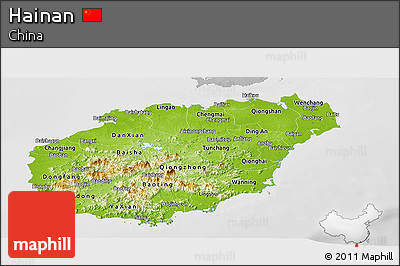 Physical Panoramic Map of Hainan, lighten, desaturated