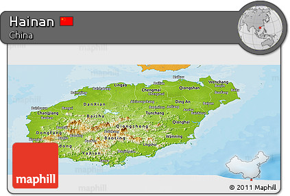 Physical Panoramic Map of Hainan, political outside