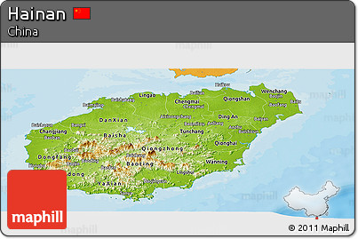 Physical Panoramic Map of Hainan, political outside
