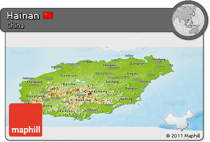 Physical Panoramic Map of Hainan, single color outside