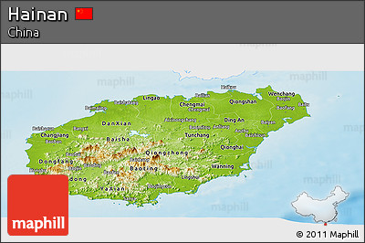 Physical Panoramic Map of Hainan, single color outside