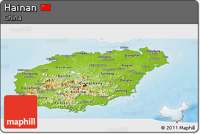 Physical Panoramic Map of Hainan, single color outside