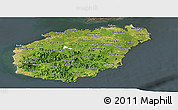 Satellite Panoramic Map of Hainan, darken, semi-desaturated