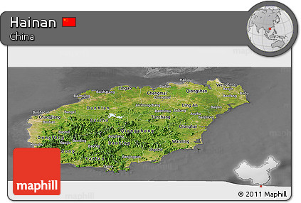 Satellite Panoramic Map of Hainan, desaturated