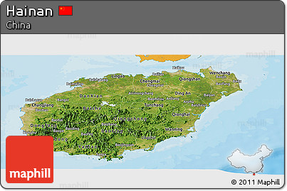 Satellite Panoramic Map of Hainan, political outside
