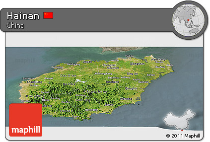 Satellite Panoramic Map of Hainan, semi-desaturated