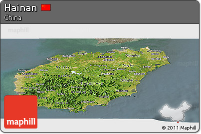 Satellite Panoramic Map of Hainan, semi-desaturated