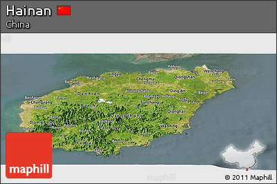 Satellite Panoramic Map of Hainan, semi-desaturated