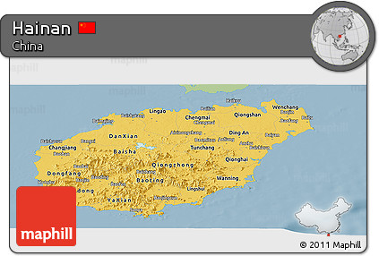 Savanna Style Panoramic Map of Hainan, single color outside