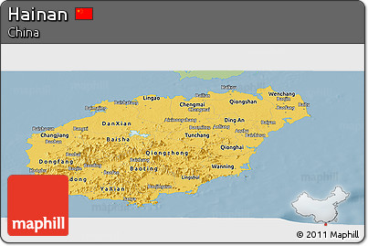 Savanna Style Panoramic Map of Hainan, single color outside