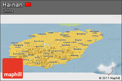 Savanna Style Panoramic Map of Hainan, single color outside
