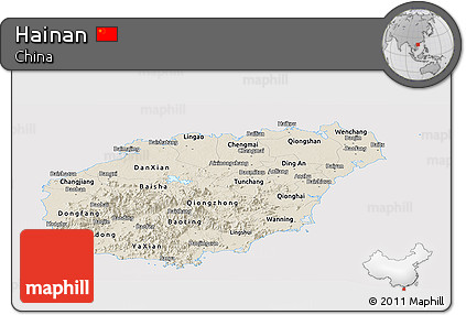 Shaded Relief Panoramic Map of Hainan, cropped outside
