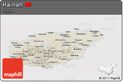 Shaded Relief Panoramic Map of Hainan, cropped outside