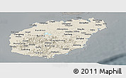 Shaded Relief Panoramic Map of Hainan, darken, semi-desaturated