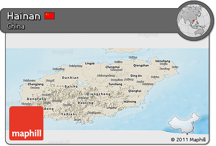 Shaded Relief Panoramic Map of Hainan