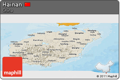 Shaded Relief Panoramic Map of Hainan, political outside