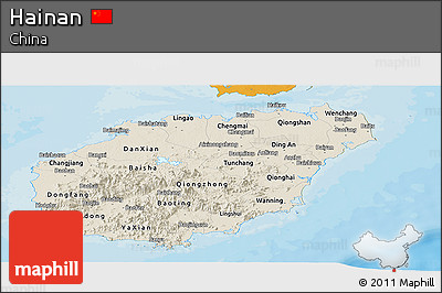 Shaded Relief Panoramic Map of Hainan, political outside