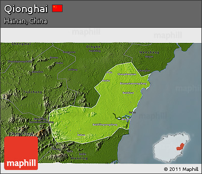 Physical 3D Map of Qionghai, darken