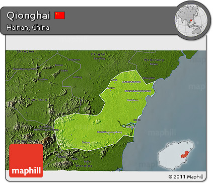Physical 3D Map of Qionghai, darken
