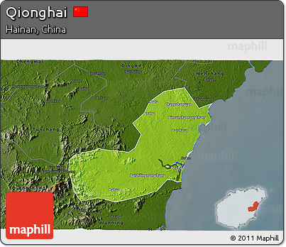 Physical 3D Map of Qionghai, darken