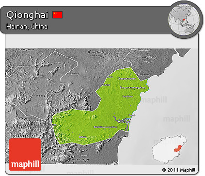 Physical 3D Map of Qionghai, desaturated