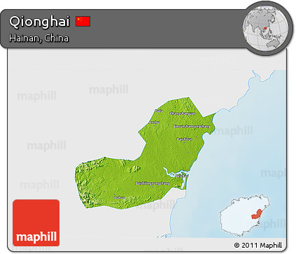 Physical 3D Map of Qionghai, single color outside
