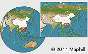 Satellite Location Map of Qionghai, highlighted country, within the entire country