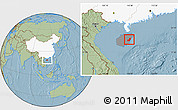 Savanna Style Location Map of Qionghai, highlighted country, highlighted parent region, hill shading