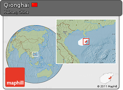 Savanna Style Location Map of Qionghai, highlighted parent region, hill shading