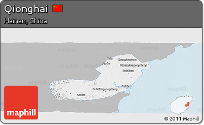 Gray Panoramic Map of Qionghai, single color outside