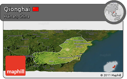 Satellite Panoramic Map of Qionghai, darken