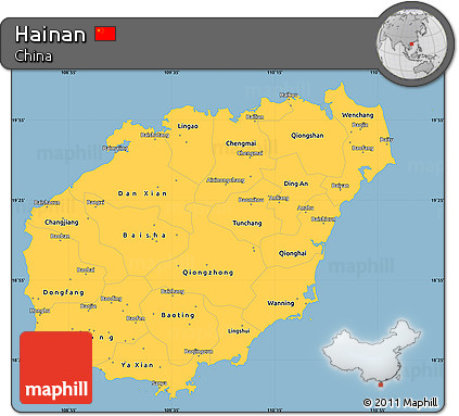 Savanna Style Simple Map of Hainan, single color outside