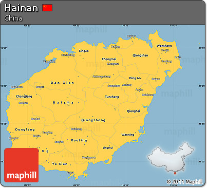 Savanna Style Simple Map of Hainan, single color outside