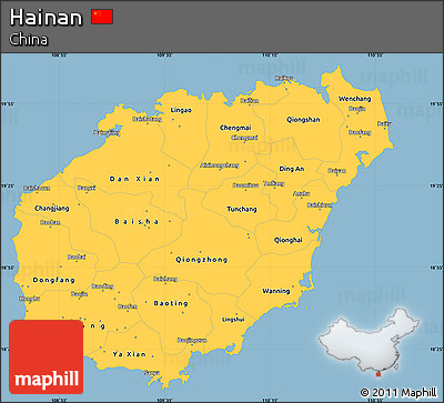 Savanna Style Simple Map of Hainan, single color outside