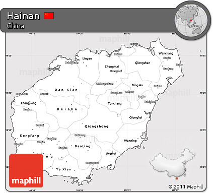 Silver Style Simple Map of Hainan, cropped outside