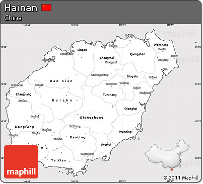 Silver Style Simple Map of Hainan, cropped outside