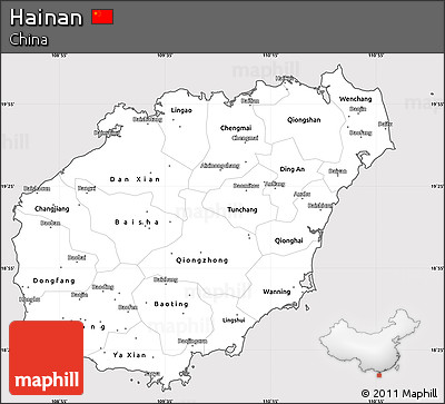 Silver Style Simple Map of Hainan, cropped outside