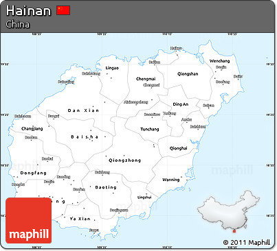 Silver Style Simple Map of Hainan, single color outside