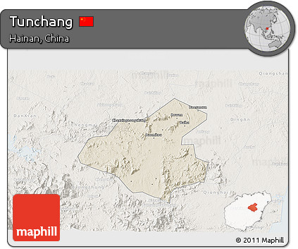 Shaded Relief 3D Map of Tunchang, lighten
