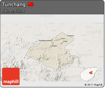 Shaded Relief 3D Map of Tunchang, lighten