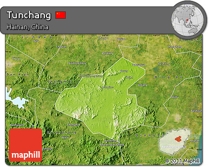 Physical Map of Tunchang, satellite outside