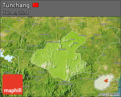 Physical Map of Tunchang, satellite outside