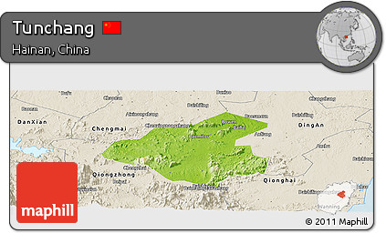 Physical Panoramic Map of Tunchang, shaded relief outside
