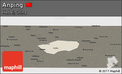 Shaded Relief Panoramic Map of Anping, darken