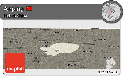 Shaded Relief Panoramic Map of Anping, darken
