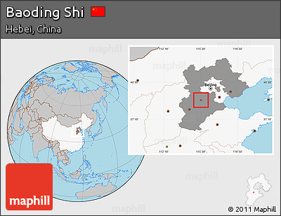 Gray Location Map of Baoding Shi, highlighted country, highlighted parent region