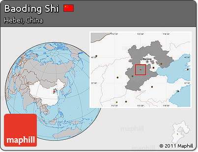 Gray Location Map of Baoding Shi, highlighted country, highlighted parent region
