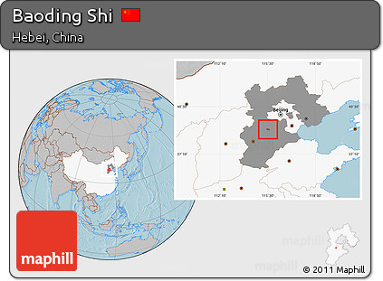 Gray Location Map of Baoding Shi, highlighted country, highlighted parent region, hill shading