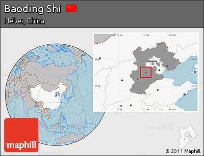 Gray Location Map of Baoding Shi, highlighted country, highlighted parent region, hill shading