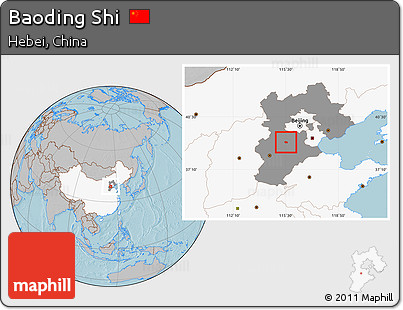 Gray Location Map of Baoding Shi, highlighted country, highlighted parent region, hill shading